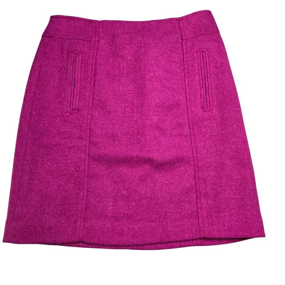 Talbots Petites Skirt Red Size 2P Purple Lined Wool Blend Back Zip Pockets Offic